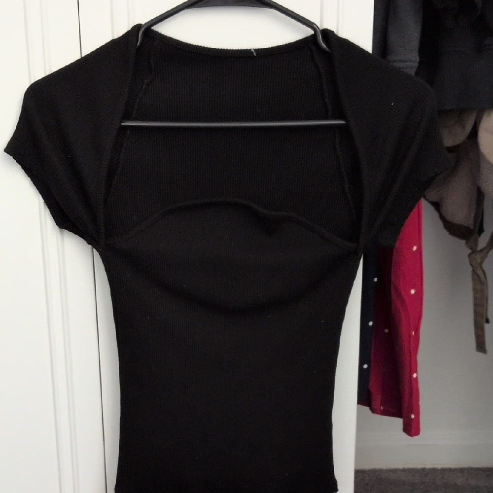 Black Ribbed Cap Sleeve Top